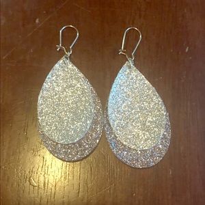 Silver Glitter Faux Leather Earrings